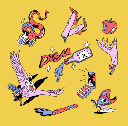 矢量潮流街头蛇老鹰酒瓶苹果高跟鞋元素插画