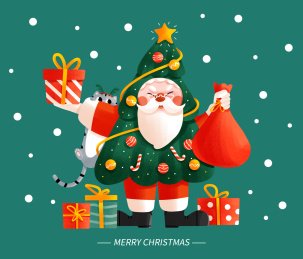 圣诞老人扮圣诞树送礼物