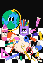 书桌上的文具 孟菲斯海报