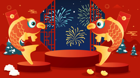 农历春节金红色主题背景舞台矢量图