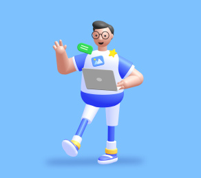 3D戴着眼镜的卡通人物肖像拿着笔记本社交