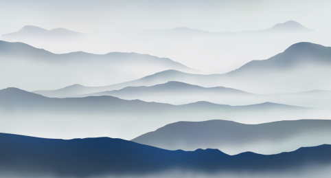 蓝色意境山水画