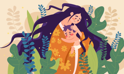 手绘母婴母亲节亲子可爱宝宝矢量插画海报