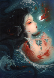 想要变成一条小鲤鱼的白龙女孩水彩画