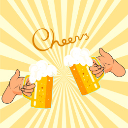 用啤酒杯干杯的插图
