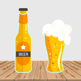 啤酒瓶和啤酒杯的插图
