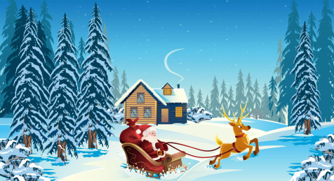 圣诞老人派送礼物的矢量插画