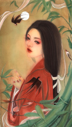 身在竹林中的女子