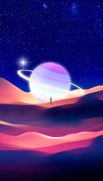 年轻人在仰望星空的插画竖图