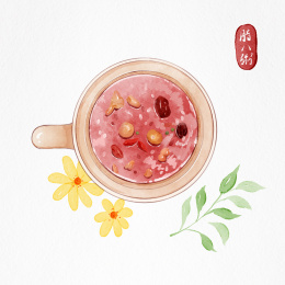 腊八粥手绘水彩节气插画