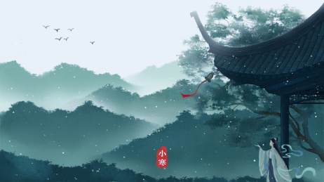 冬天古风亭子山川插画