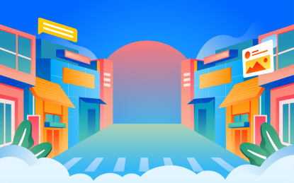 立体城市建筑道路透视插画户外假日出行海报