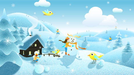 立冬节气冬天大雪雪景玩乐插画