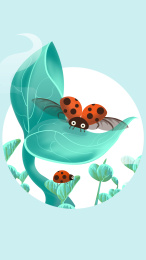 惊蛰节气植物七星瓢虫矢量插画