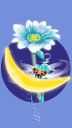 惊蛰节气月亮七星瓢虫夜景矢量插画