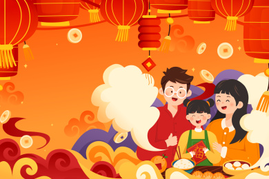 春节家人团圆饭矢量插画