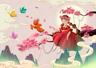 坐在树枝上的春姑娘