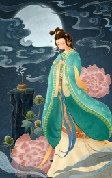 古风人物四大美人貂蝉拜月插画