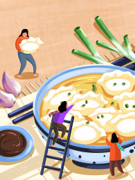 商业风手绘插画卡通饺子