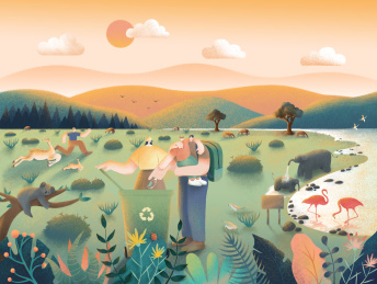 保护环境垃圾入桶插画海报