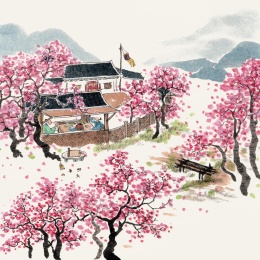 手绘水墨插画二十四节气春分