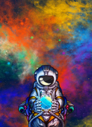 宇航员在太空中手捧星星