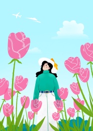 立春春分妇女节踏青春游放风清新商业插画