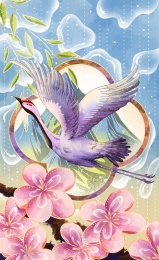 春天桃花仙鹤插画