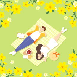 春天情侣踏青野餐