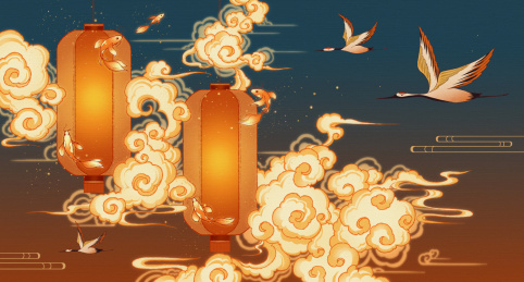 锦鲤灯笼节庆国风插画