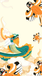 春天放风筝龙矢量插画海报