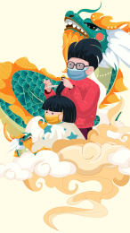 二月二龙抬头剪头发习俗矢量插画