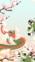 春天龙抬头玉兰花放风筝矢量海报插画