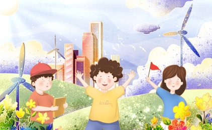 春天户外踏青的儿童插画