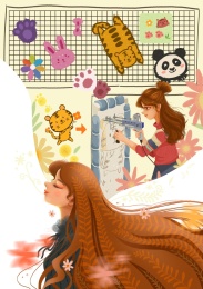 女性主题插画系列针针扎