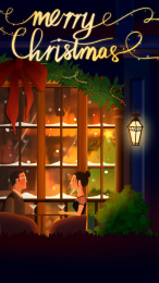 圣诞节情侣酒吧喝酒插画海报