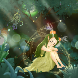 树下安静的女孩