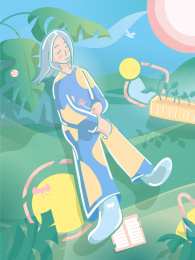 立春的春天草地上的小女孩享受生活