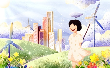 春天户外风景和小女孩