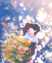 情侣在波光粼粼的湖边快乐相拥