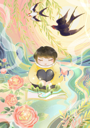 春天里看书的孩子