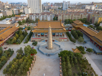 航拍甘肃省武威市鸠摩罗什寺