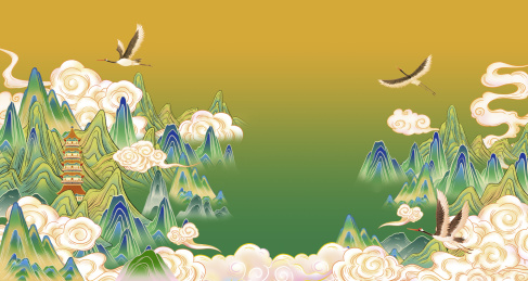 青山绿水国风园林山水插画