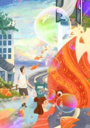 环保可持续插画鱼你一起和平共生