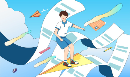 站在三角尺上乘风破浪御风飞行的少年横幅