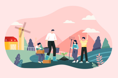 春季亲子植树节矢量插画