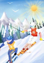 冬天正在雪地上进行滑雪比赛