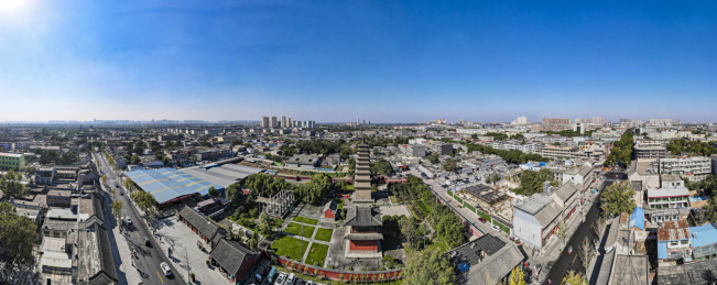 航拍河北石家庄正定古城