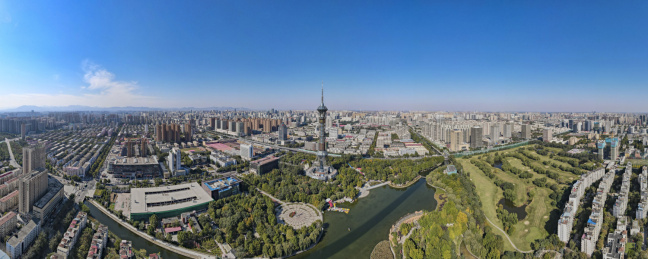 航拍石家庄电视塔地标建筑全景图