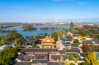 航拍江苏省镇江金山寺风景区